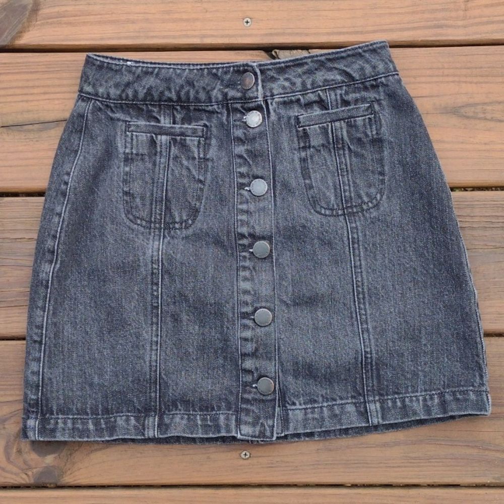 Vanilla Star Black Denim Button Front Mini Skirt Size 0